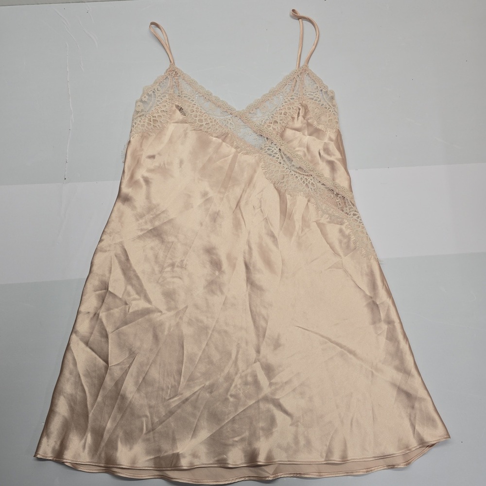 In Bloom by Jonquil Pink Satin Lace Trim Chemise Nightgown Small PPF010